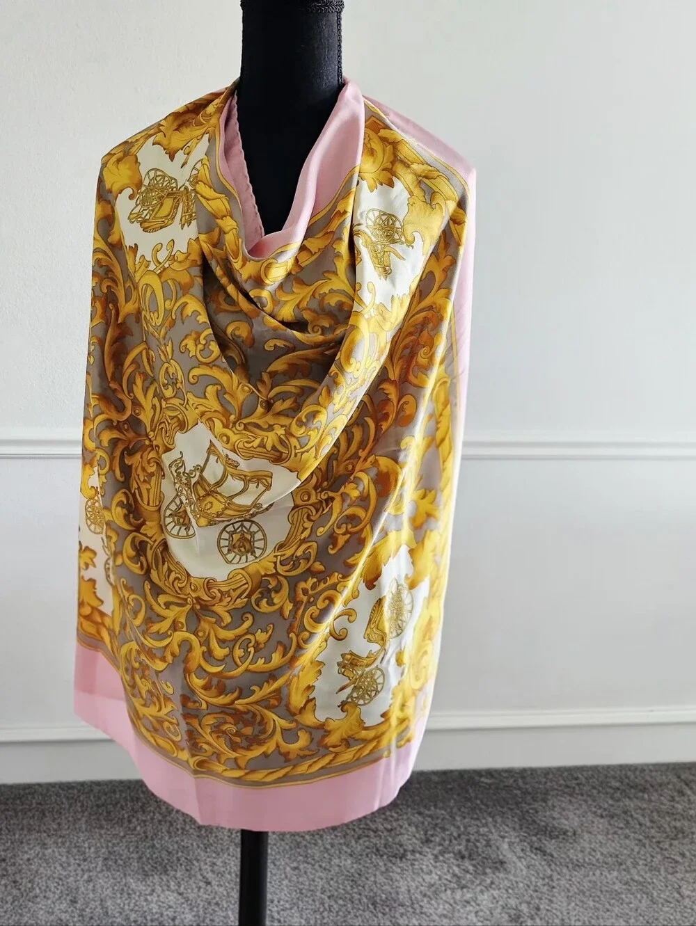 Celine Pink & Gold Baroque Silk Scarf